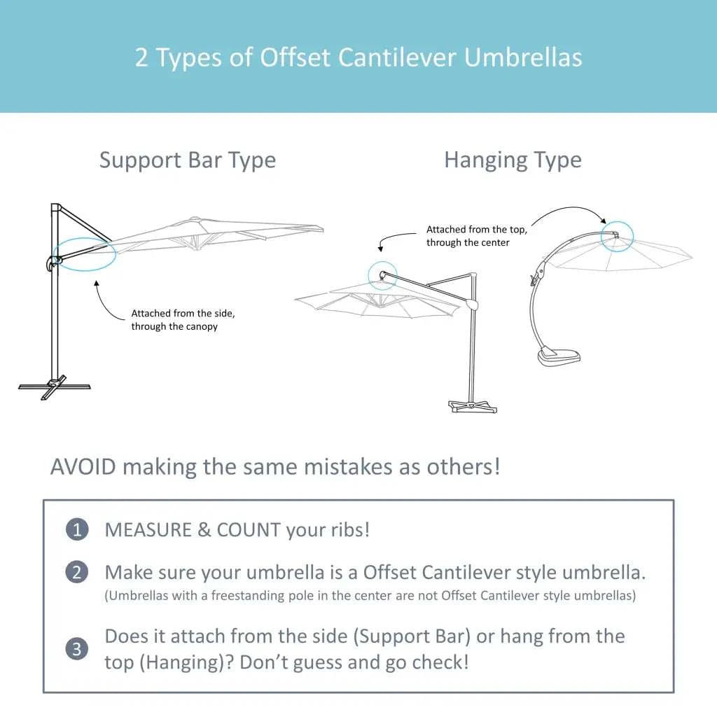 11ft Cantilever Hanging Umbrella 8 Rib Replacement Canopy