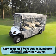 Premium Tight Weave 6 Passengers Driving Enclosure Golf Cart Cover fits EZGO 4+2 Bench