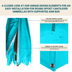 11ft Cantilever Supported Bar Umbrella 8 Rib Replacement Canopy Aruba Turquoise