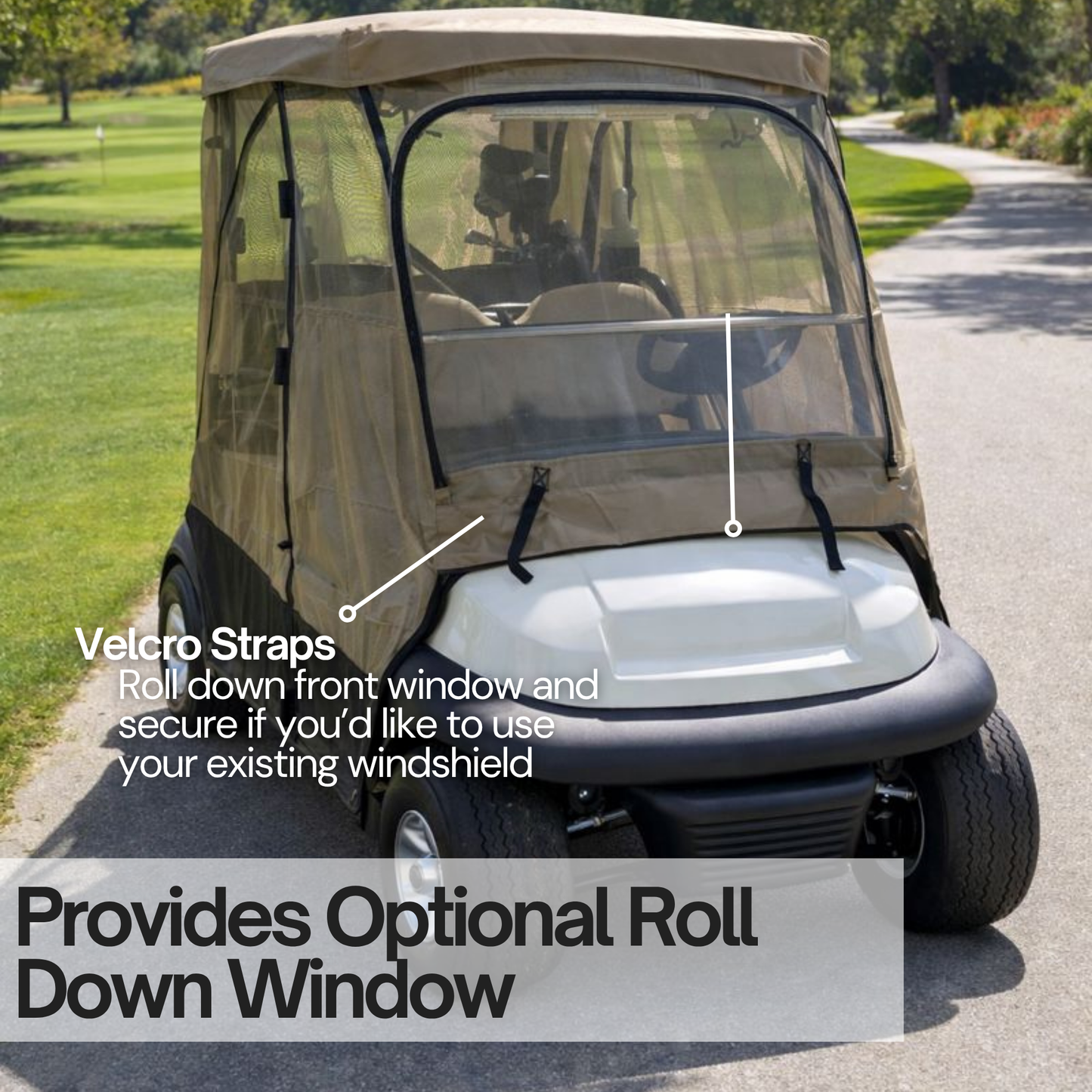2+2 Passenger Golf Cart Driving Enclosure Cover (4 Passenger Short Roof 58") Texteline Mesh Taupe - Formosa Covers