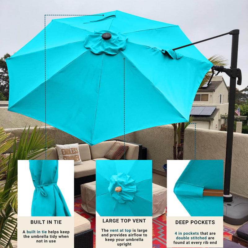 11ft Cantilever Supported Bar Umbrella 8 Rib Replacement Canopy Aruba Turquoise