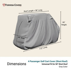 4 Passenger Golf Cart Storage Cover (2 Short Roof 58) Grey -