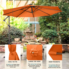 11ft Cantilever Hanging Umbrella 8 Rib Replacement Canopy Tuscan Orange