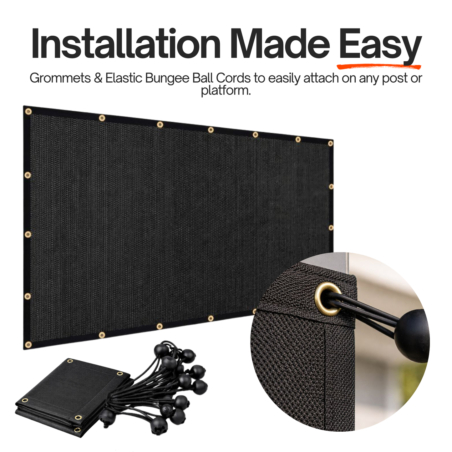 Sun Shade Screen Mesh Panel (12' x 8') with Grommets for Patio, Balconies, Gazebo & Pergola (Black Panel ONLY with Cords) - Formosa Covers