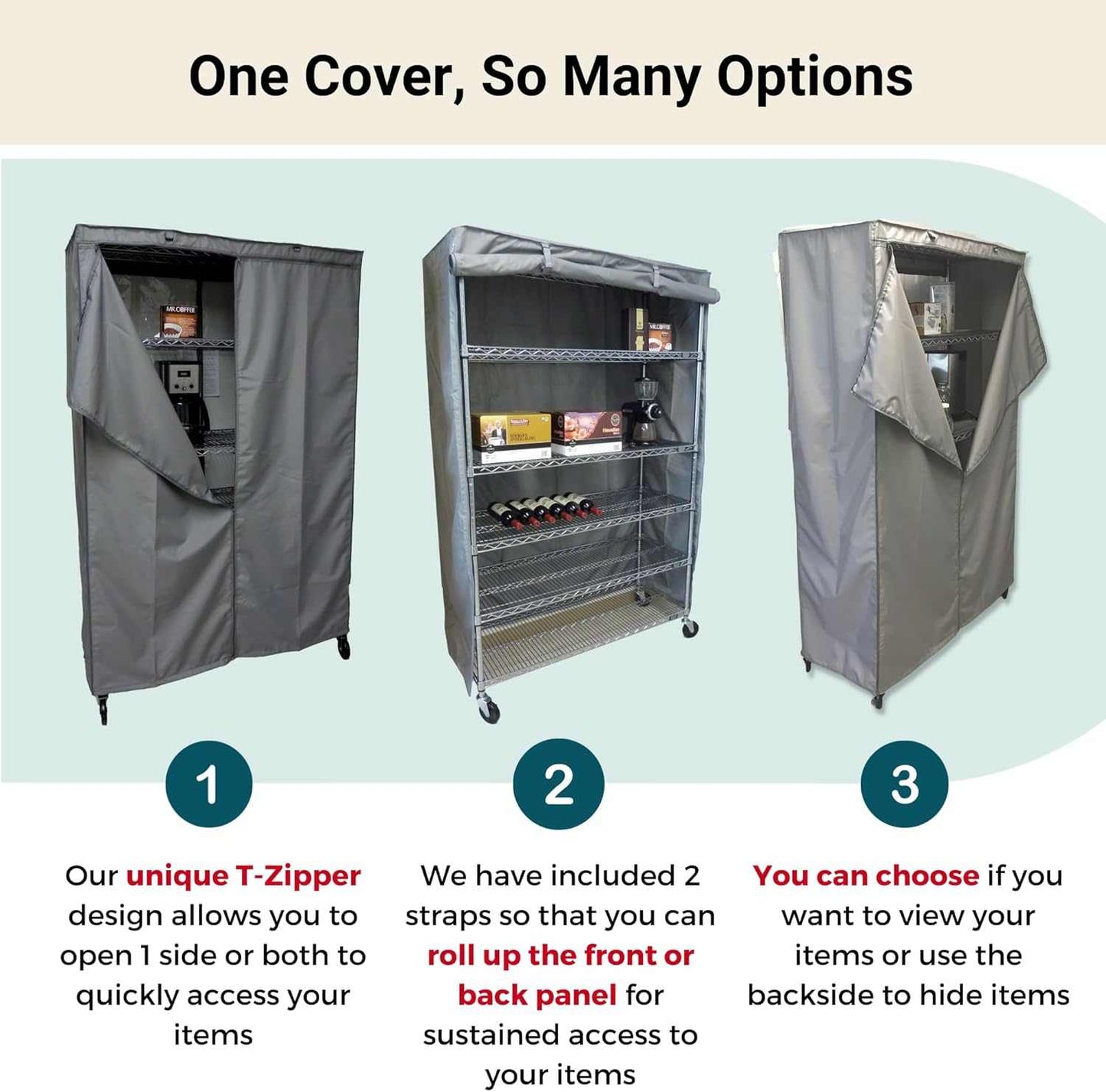 Storage Shelving Unit Cover, fits racks 72"W x 24"D x 75"H in Grey - Formosa Covers