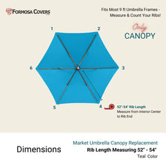 9ft Market Patio Umbrella 6 Rib Replacement Canopy Teal - 9