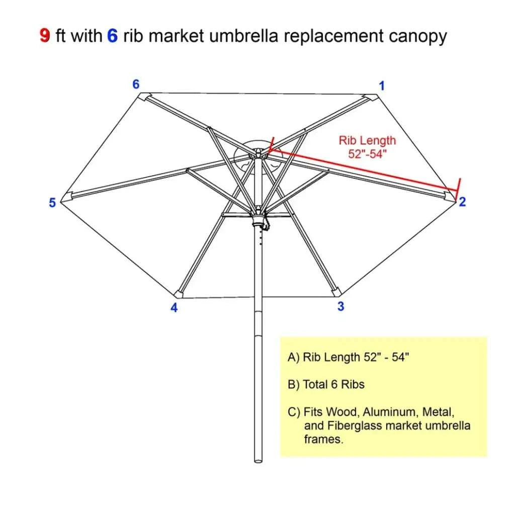 9ft Market Patio Umbrella 6 Rib Replacement Canopy Yellow