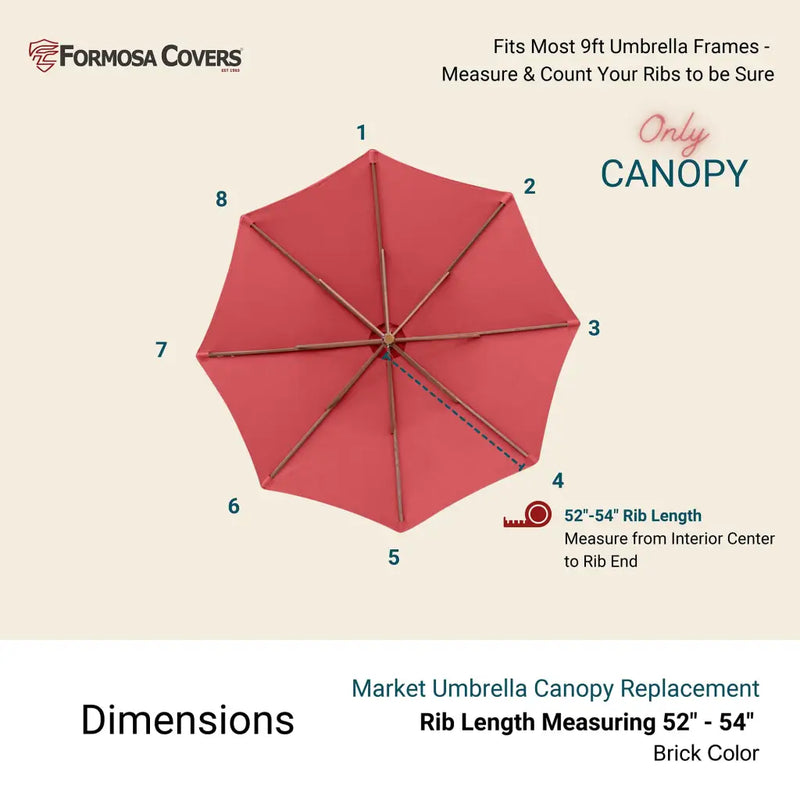 9ft Market Patio Umbrella 8 Rib Replacement Canopy Brick - 9