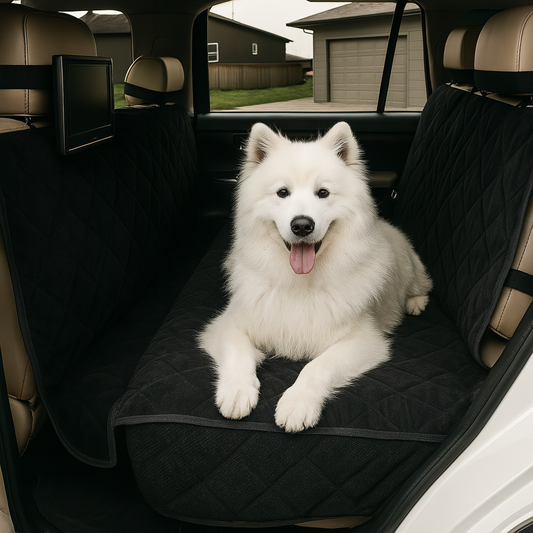 X-Large black micro velvet car seat cover for pets, protecting car seat from dirt and scratches.