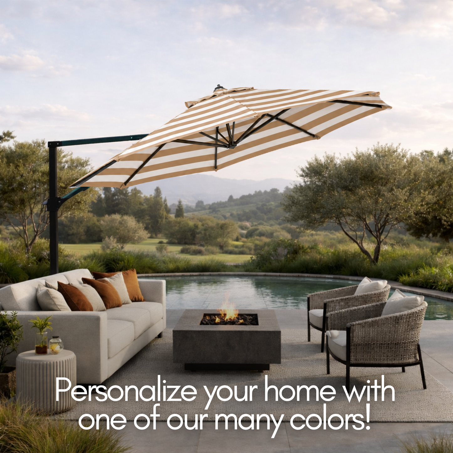 11ft Cantilever Umbrella Replacement Canopy Supported Bar 8 Ribs Cabana Beige Stripe - Formosa Covers