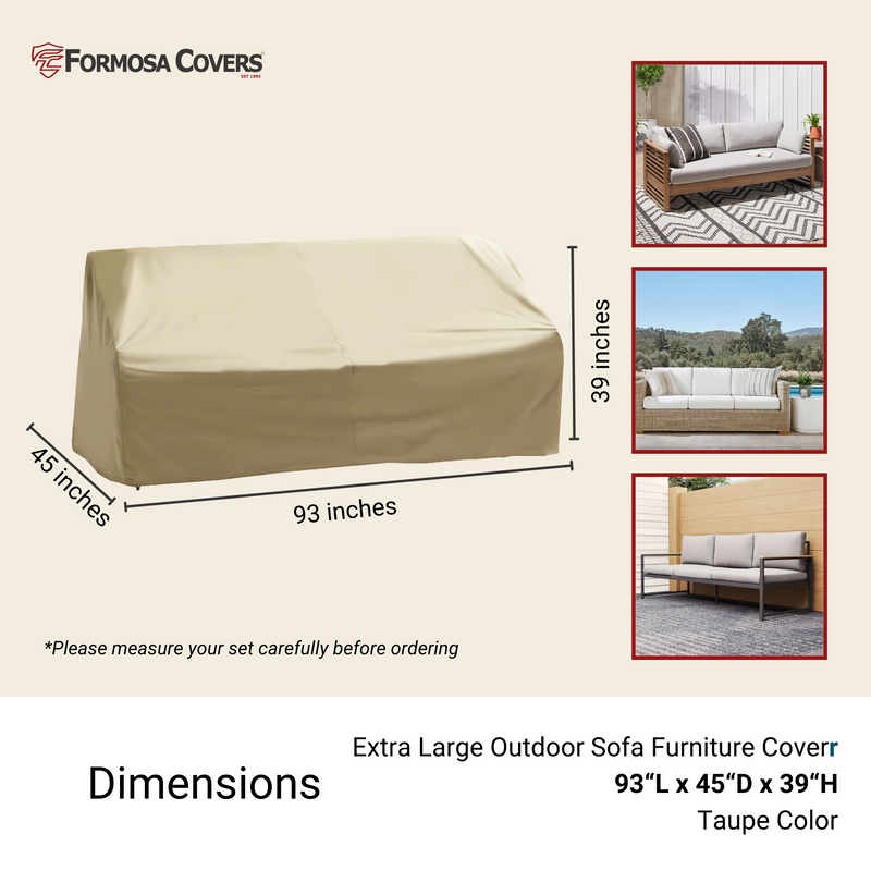 Patio Outdoor Large Sofa Cover Up to 93"L Taupe