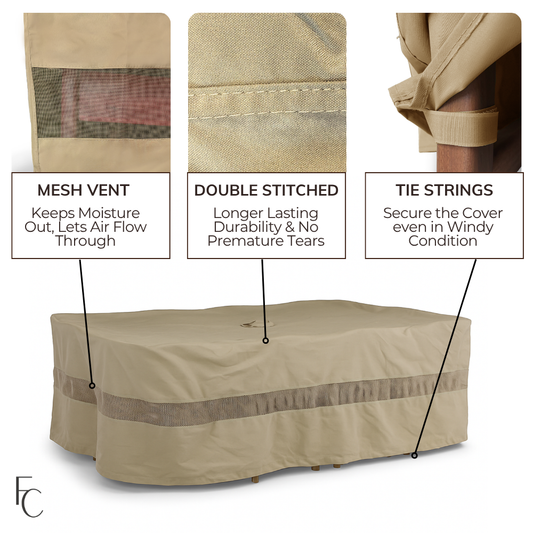 Patio Set Cover For Oval or Rectangular Table 120"L x 86"W x 38"H Classic Taupe - Formosa Covers