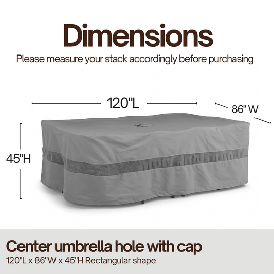 Patio Set Cover For Rectangular or Oval Table 120"L x 86"W x 45"H Reserve Grey