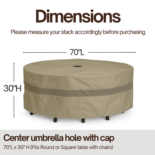 Patio Set Cover For Square or Round Table 70"Dia./L x 30"H Classic Taupe - Formosa Covers