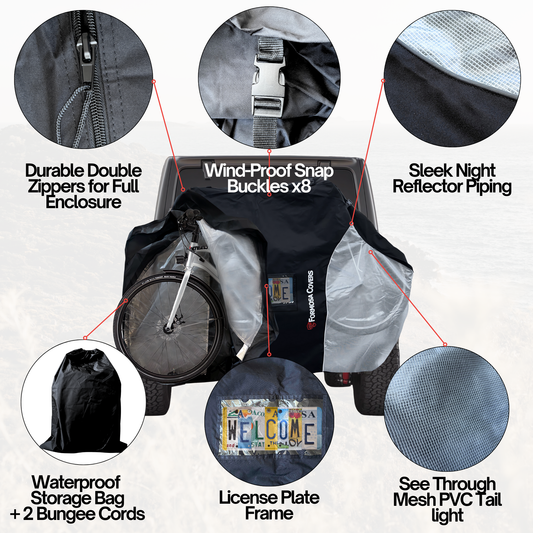 Dual Bike Rack Cover For Transport (Fits 1-2 Bicycles) Large Translucent Ends NOW with License Plate Holder