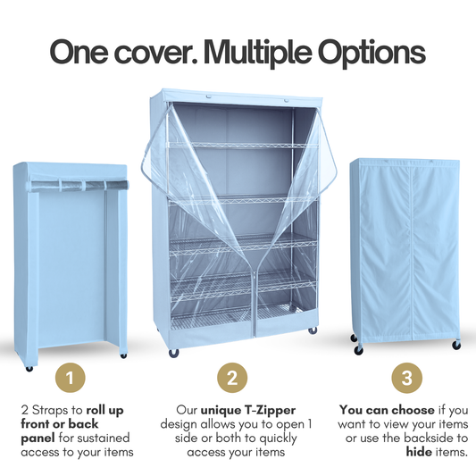 Storage Shelving Unit Cover, fits racks 60"W x 24"D x 72"H one side see through panel in Glacier Blue - Formosa Covers
