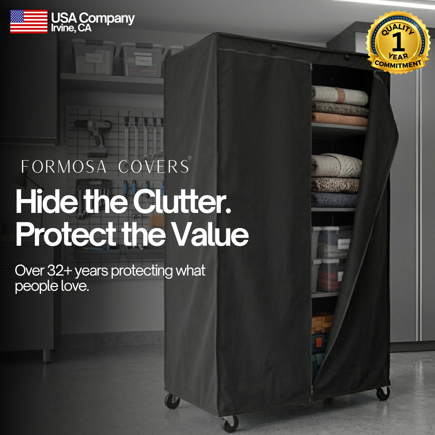 Storage Shelving Unit Cover, fits racks 48"W x 18"D x 72"H in Black - Formosa Covers