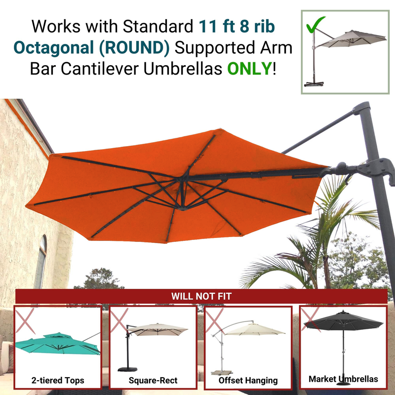11ft Cantilever Supported Bar Umbrella 8 Rib Replacement Canopy Tuscan Orange