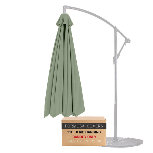 11ft sage green cantilever umbrella canopy replacement, 8 rib, durable polyester.