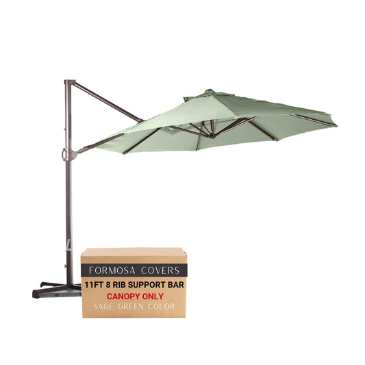 Sage green 11 ft cantilever umbrella replacement canopy with 8 ribs.