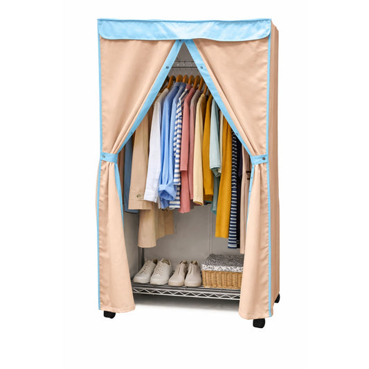 Portable Garment Rack Cover 36"W x 18"D x 68"H Beige Khaki with Blue Trim - Formosa Covers