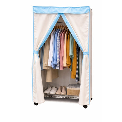 Portable Garment Rack Cover 48"W x 18"D x 75"H Off-White with Blue Trim - Formosa Covers