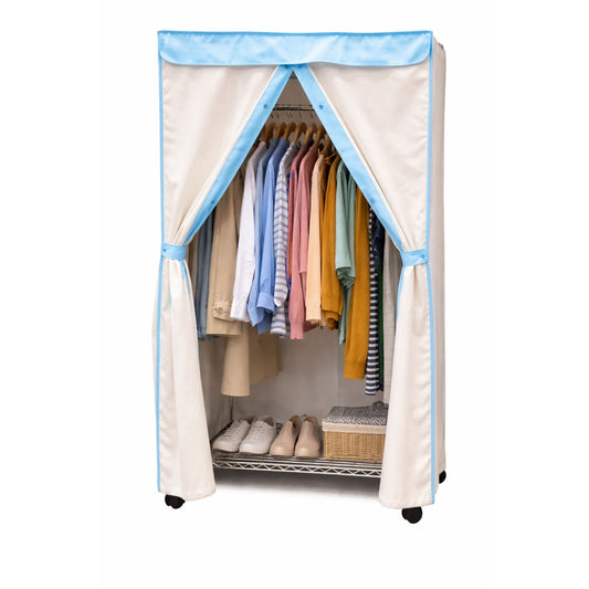 Portable Garment Rack Cover 48"W x 18"D x 75"H Off-White with Blue Trim - Formosa Covers
