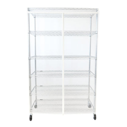 Clear PVC storage shelving unit cover fits 60" wide racks, dust-resistant and waterproof with zipper access panels