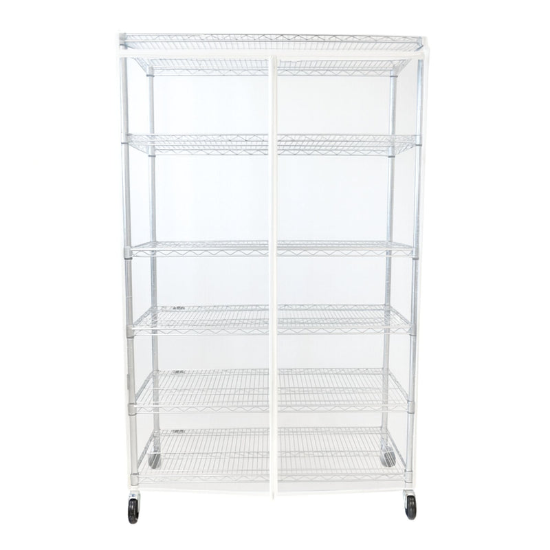 Clear PVC storage shelving unit cover fits 60" wide racks, dust-resistant and waterproof with zipper access panels