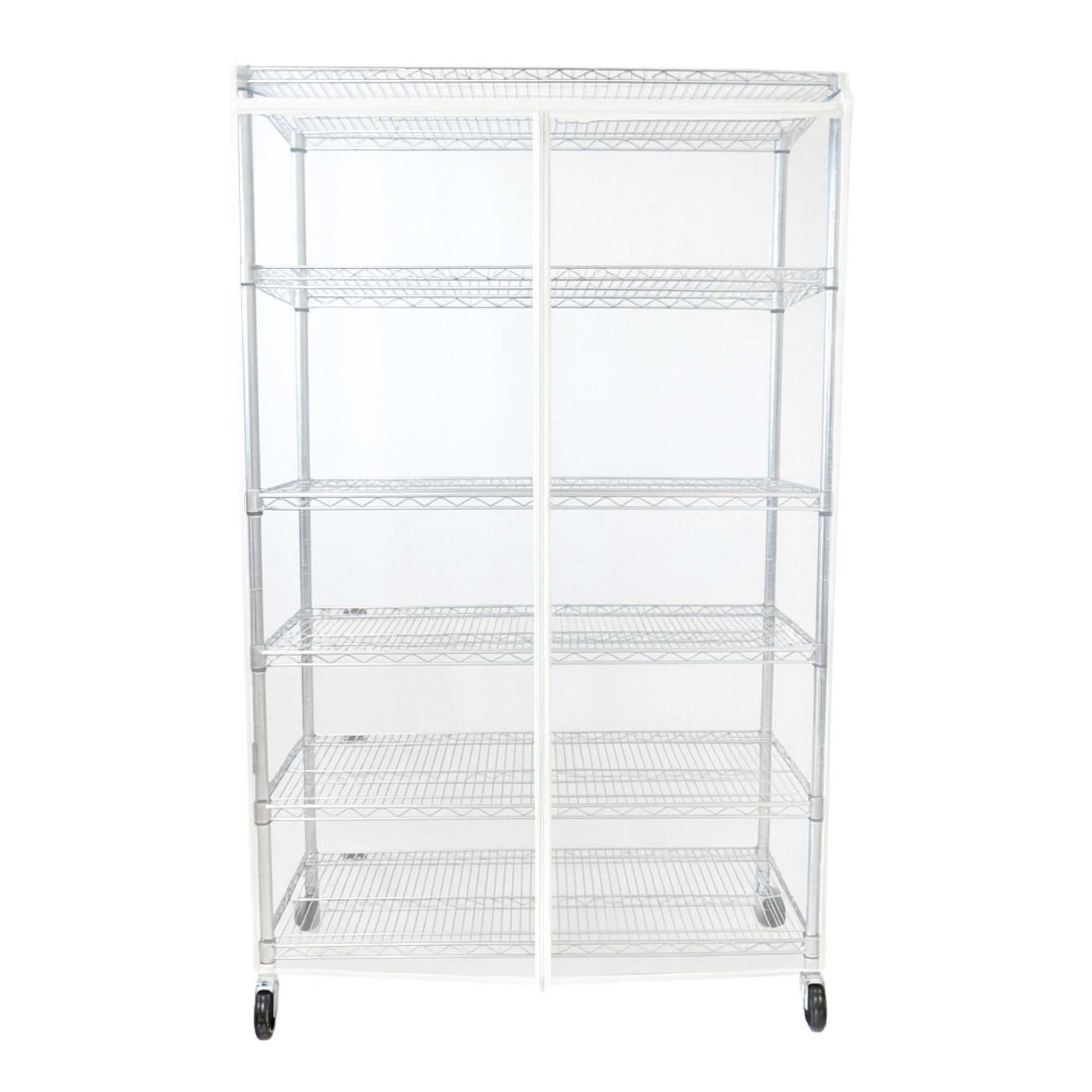 Clear PVC storage shelving unit cover fitting 48 by 24 by 72 inch racks for dust and moisture protection