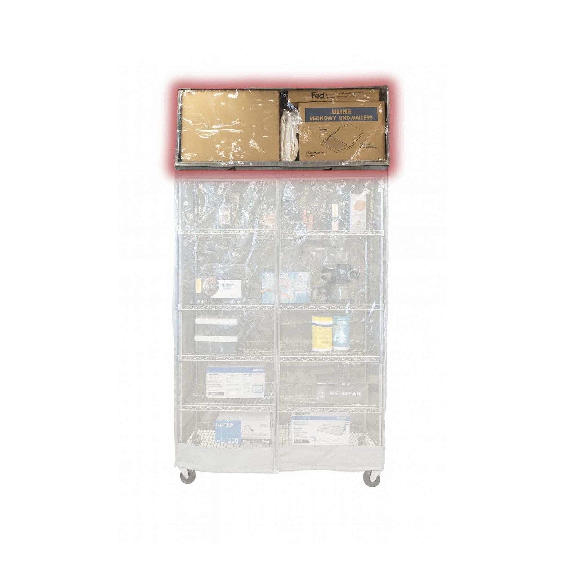 Storage shelving top cover 60 inch with clear PVC panel and charcoal grey polyester fabric for dust protection