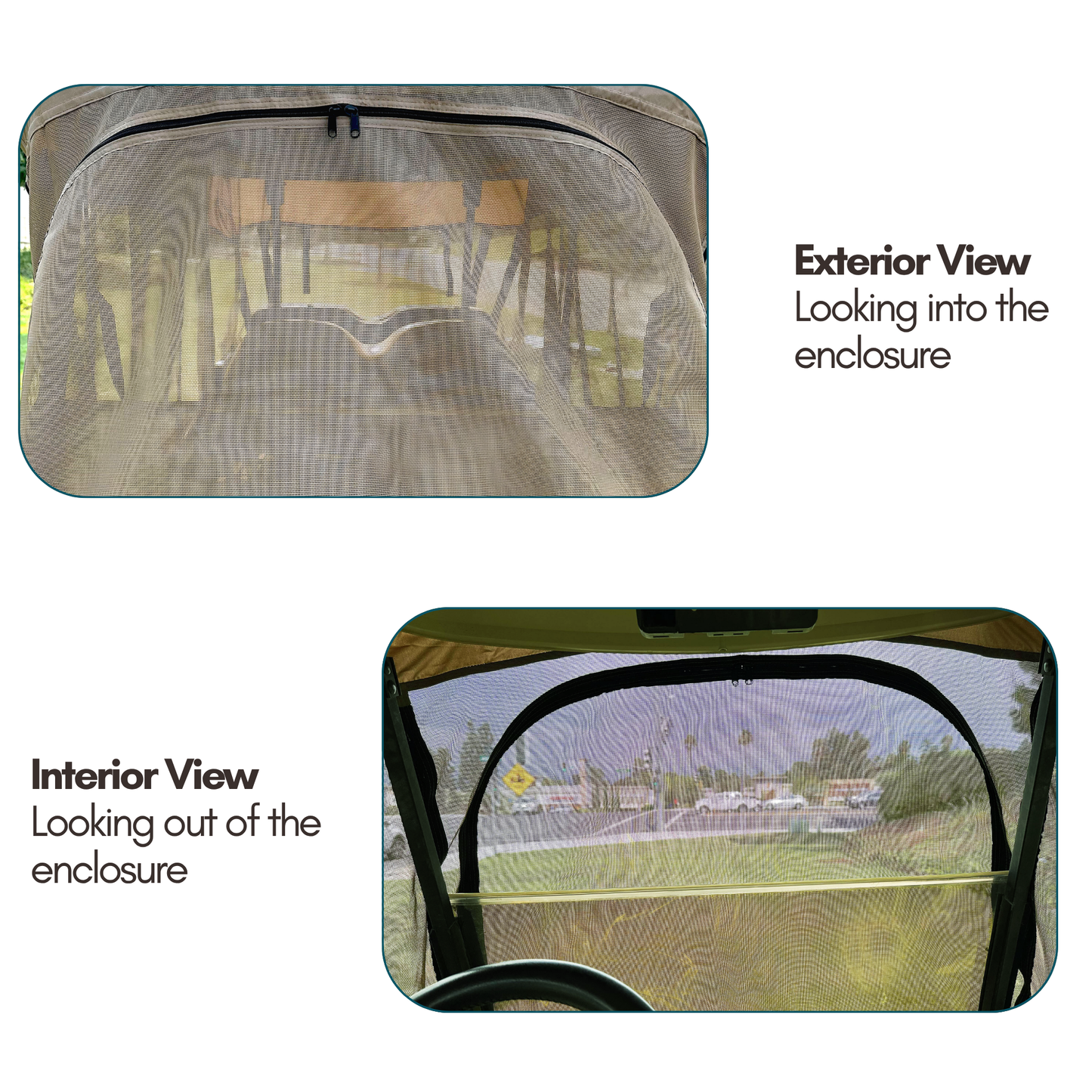 2+2 Passenger Golf Cart Driving Enclosure Cover (4 Passenger Short Roof 58") Texteline Mesh Taupe - Formosa Covers