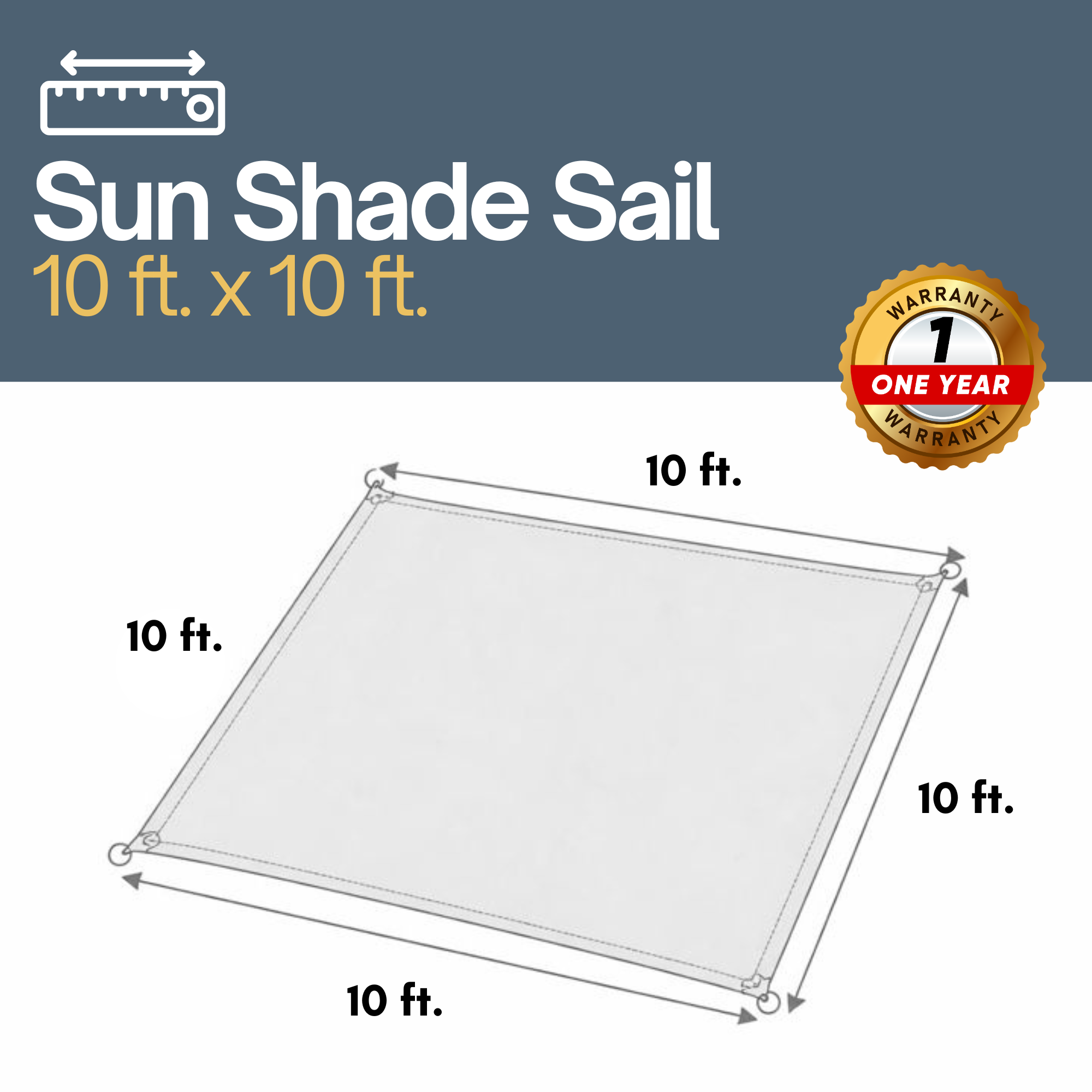 Sun Shade Screen Mesh Panel (10' x 10') with Grommets for Patio, Balconies, Gazebo & Pergola (Black Panel ONLY with Cords)