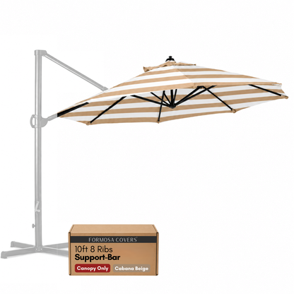 [SHIPS BY 6/16/26] 10ft Cantilever Supported Bar Umbrella 8 Rib Replacement Canopy Olefin Cabana Beige Stripe - Formosa Covers