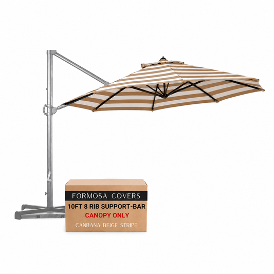 [SHIPS BY 6/16/26] 10ft Cantilever Supported Bar Umbrella 8 Rib Replacement Canopy Cabana Beige Stripe