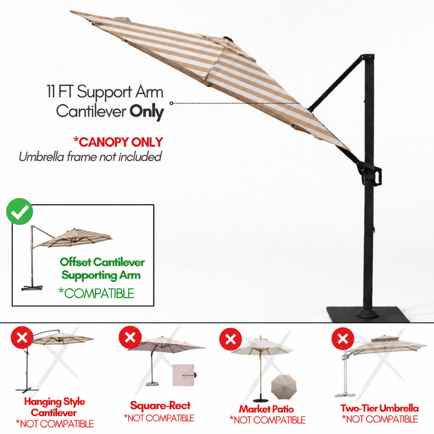 11ft Cantilever Umbrella Replacement Canopy Supported Bar 8 Ribs Cabana Beige Stripe - Formosa Covers