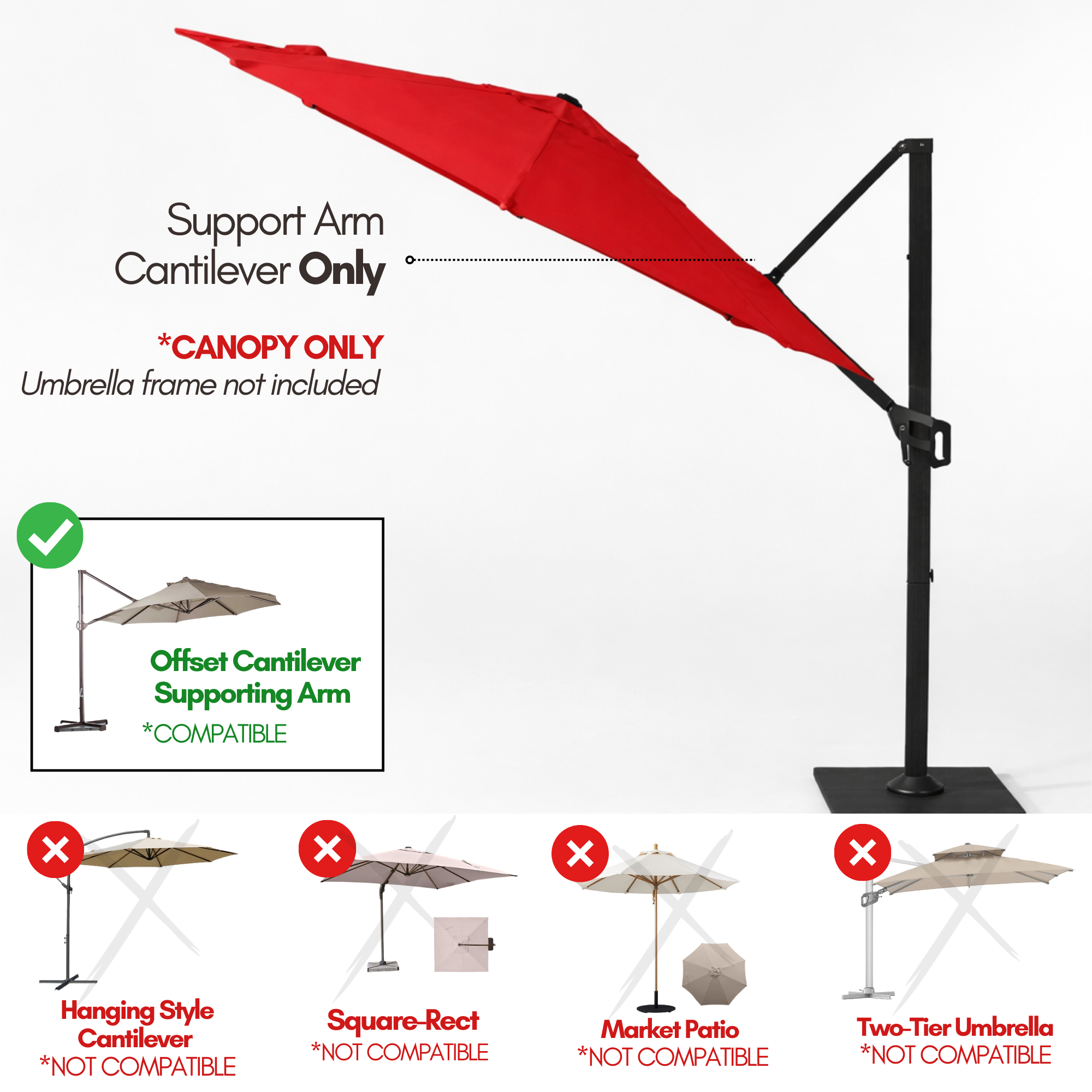 10ft Cantilever Supported Bar Umbrella 8 Rib Replacement Canopy Red - Formosa Covers