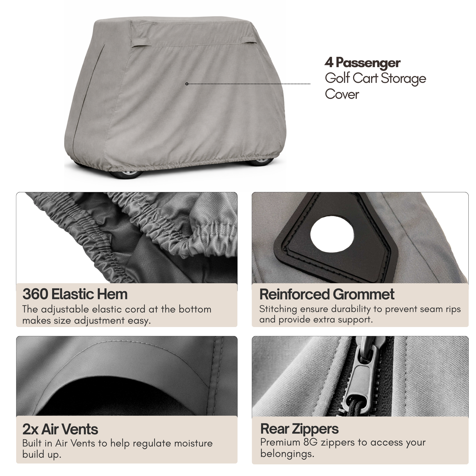 4 Passenger Golf Cart Storage Cover (4 Seater Long Roof 80") Grey - Formosa Covers