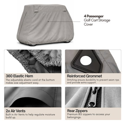 4 Passenger Golf Cart Storage Cover (4 Seater Long Roof 80") Grey - Formosa Covers