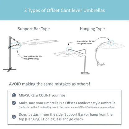 11ft Cantilever Hanging Umbrella 8 Rib Replacement Canopy