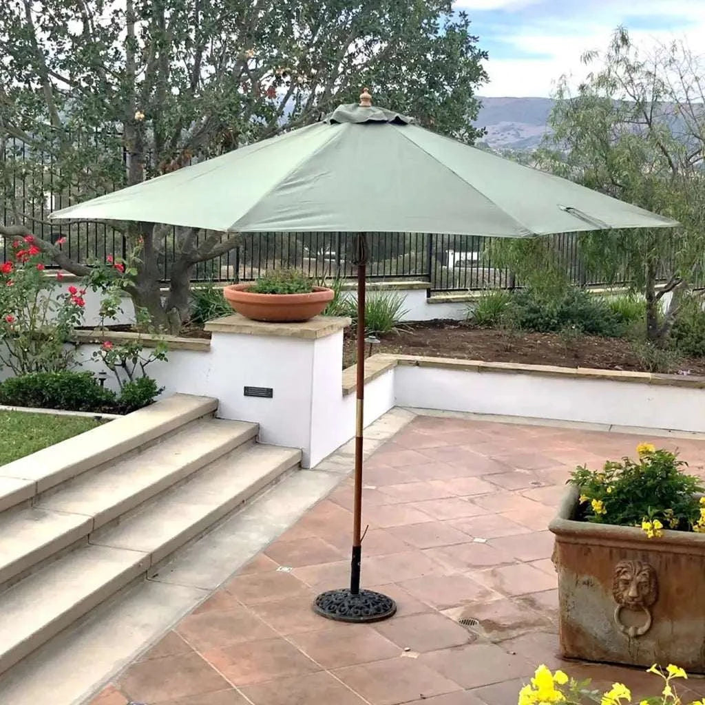11 ft green patio umbrella 11ft Market 8 Rib Replacement Canopy Sage Tilt Umbrella With LED Lights 11' Monterey Auto Tilt Umbrella