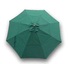 The **Formosa Covers 11ft Market Patio Umbrella Double-Vented 8 Rib Replacement Canopy in Hunter Green** is fully extended, displaying its stunning geometric pattern created by the umbrella’s ribs. The wrinkle-free fabric, treated for UV resistance and durability, stands out prominently against a plain white background.