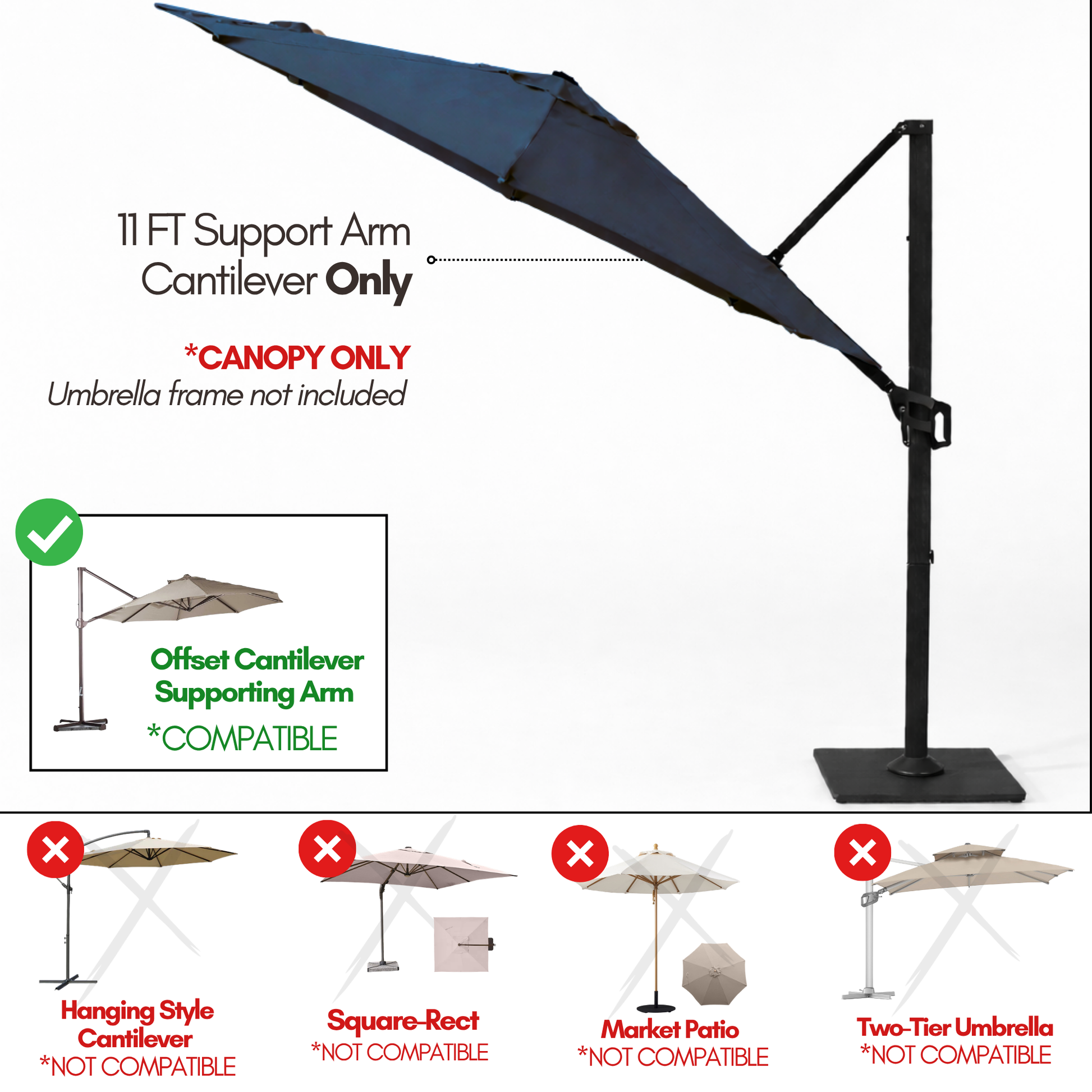 11ft Cantilever Umbrella Replacement Canopy Supported Bar 8 Ribs Navy Olefin - Formosa Covers