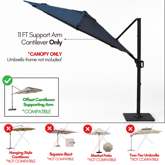 11ft Cantilever Umbrella Replacement Canopy Supported Bar 8 Ribs Navy Olefin
