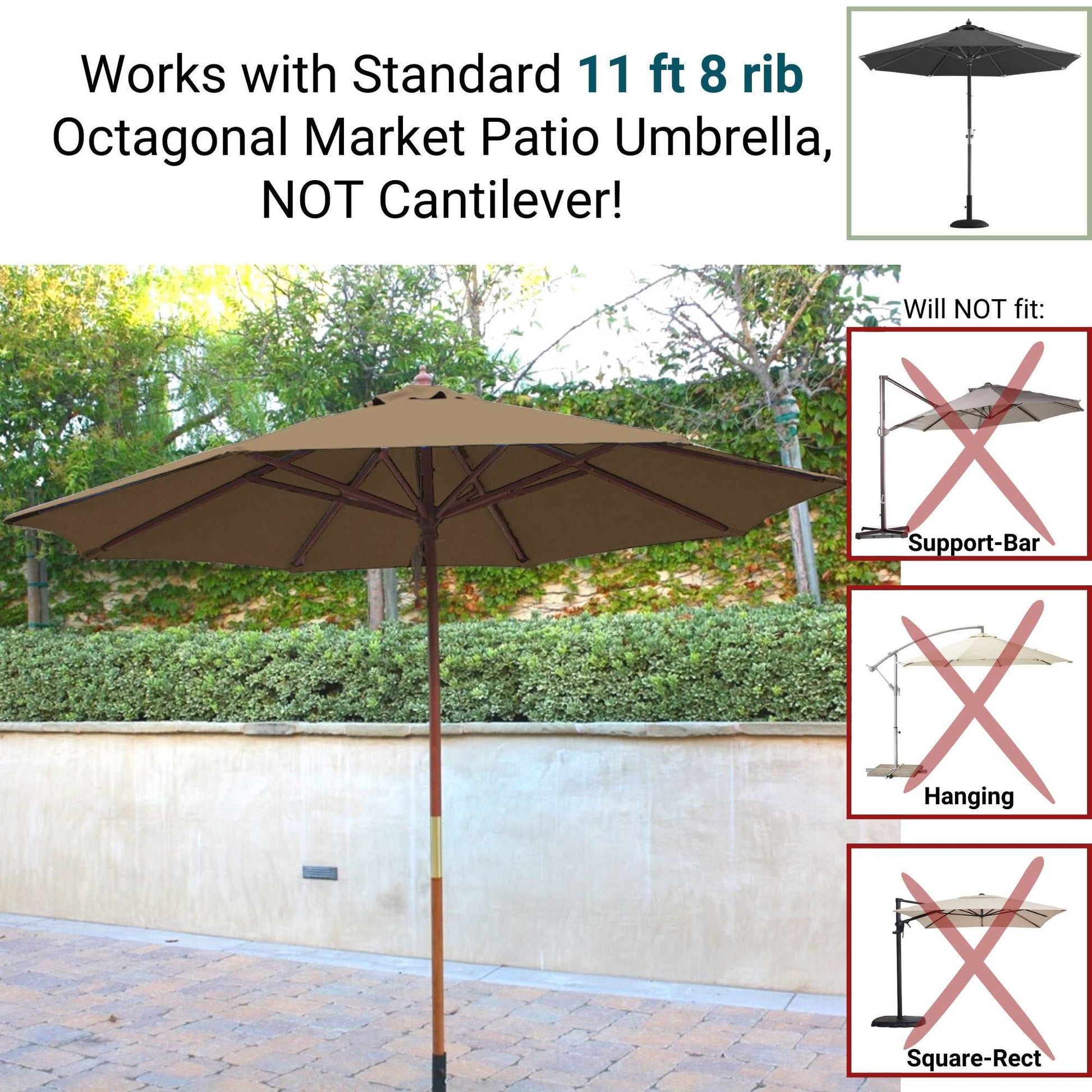 11ft Market Patio 8 Rib Replacement Umbrella Canopy - Carmel Latte