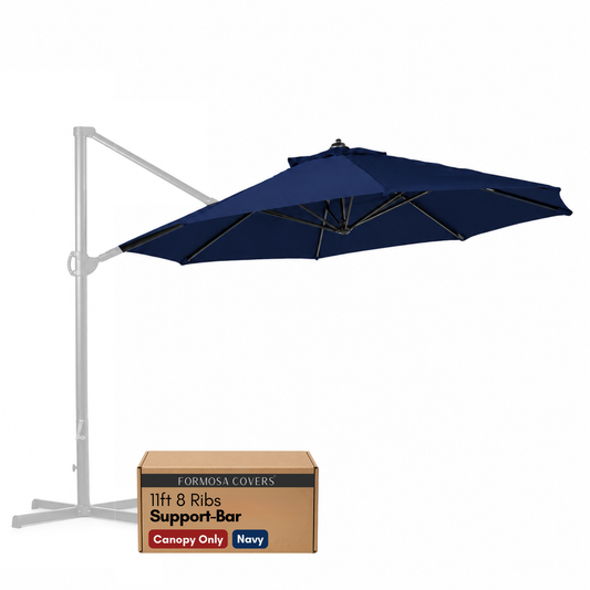 [SHIPS BY 6/16/26] 11 ft Cantilever Umbrella Replacement Canopy Supported Bar 8 Ribs Navy Olefin