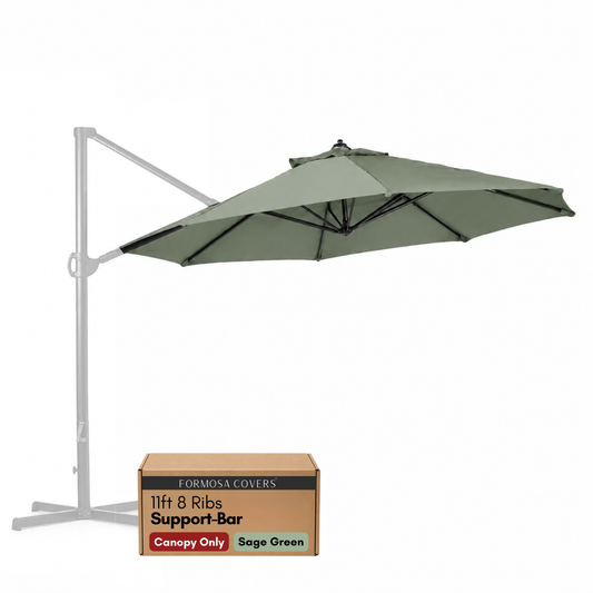 [SHIPS BY 6/16/26] 11 ft Cantilever Umbrella Replacement Canopy Supported Bar 8 Ribs Sage Green