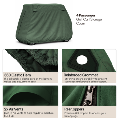 4 Passenger Golf Cart Storage Cover (4 Seater Long Roof 80") Green - Formosa Covers