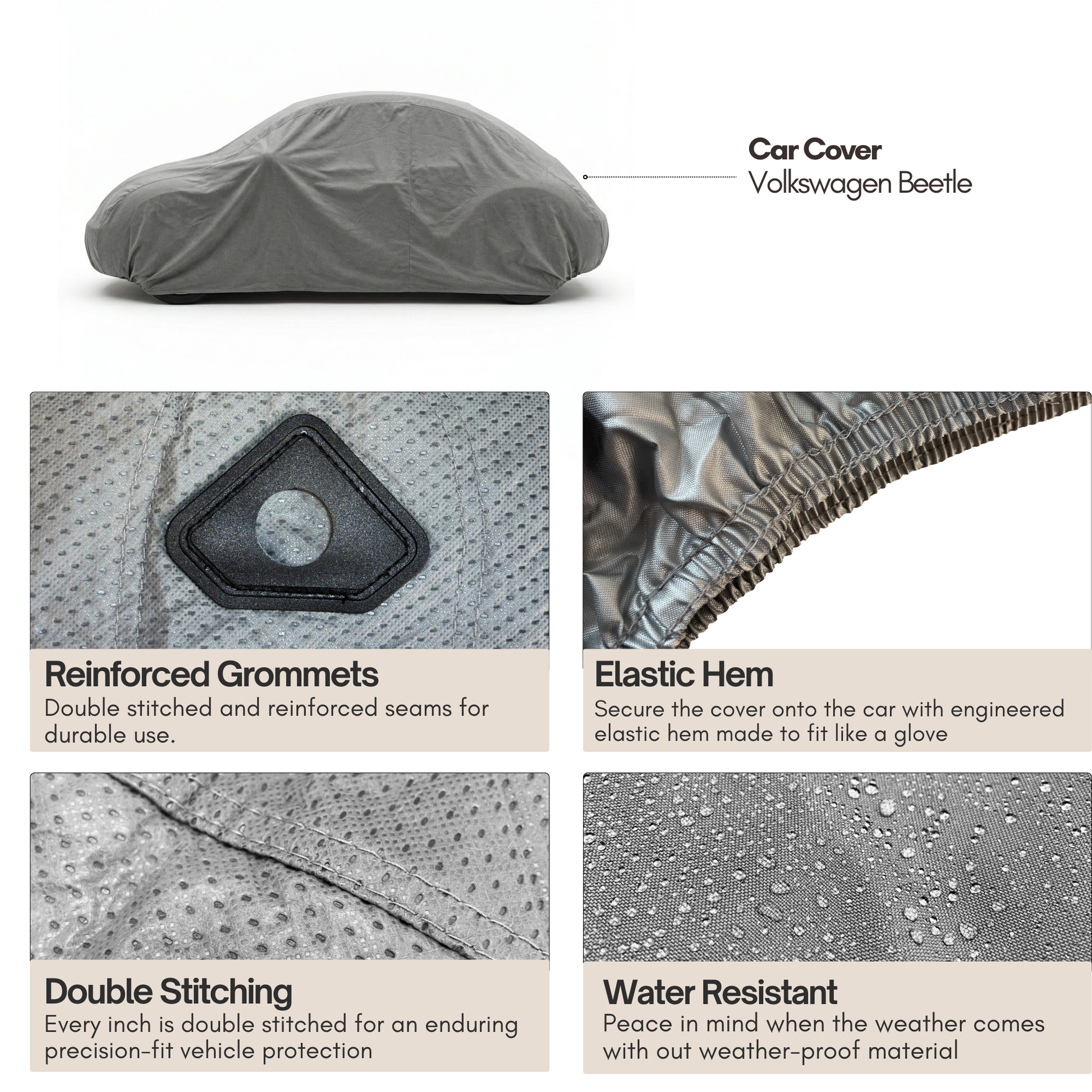 Car Cover for Volkswagen Beetle, Small Sports Car Amor 161"L x 70"W x 55"H Poly 200 Grey - Formosa Covers