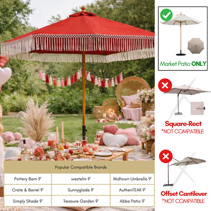 9ft 8 Ribs Replacement Umbrella Canopy w/ Tassels in Red (Canopy Only) - Formosa Covers